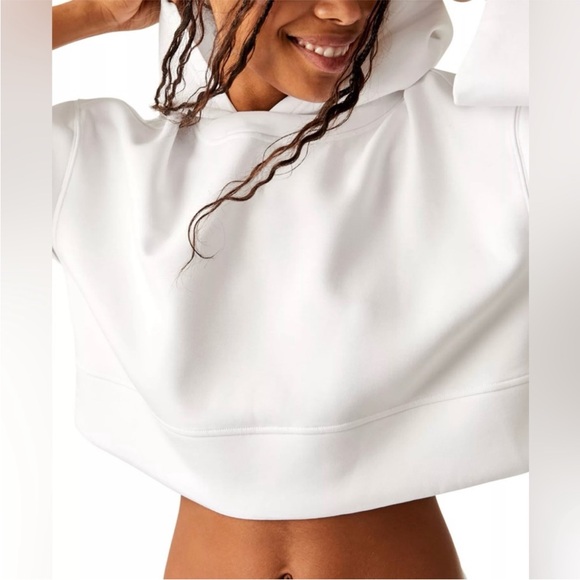 Free People Bell Sleeve White Oversized Cropped Hoodie - Picture 2 of 15